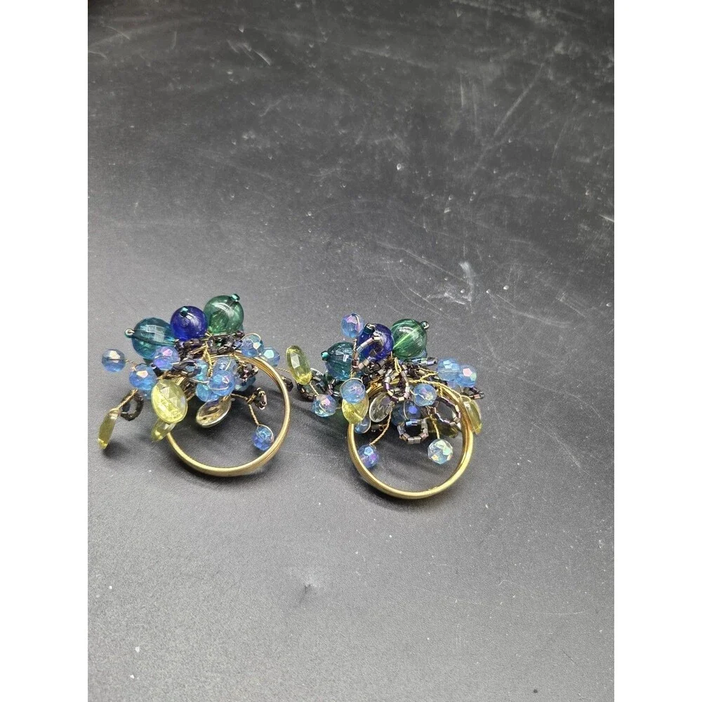 Set of 2 Beaded Napkin Holders Blue Bead Copper Ring